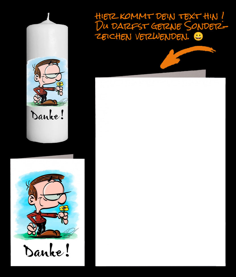 Hast Du "kleine Dankes Geschenke" gesucht, bist Du hier richtig. Mit der Fotokerze Karikatur "Mann mit Blume" und der persönlichen Grusskarte mit Deinem Text findet dieses kleine Dankes Geschenk sicher gefallen. Kleines Dankes Geschenk für: Danksagung, Muttertag.