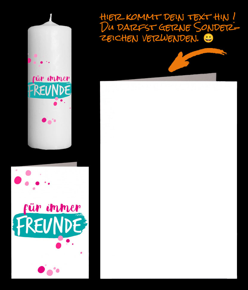 Versende Kerze für immer Freunde aufgedruckt und eine Freundschaftskarte für immer Freunde. Kleines Geschenk für Freunde zum Versenden