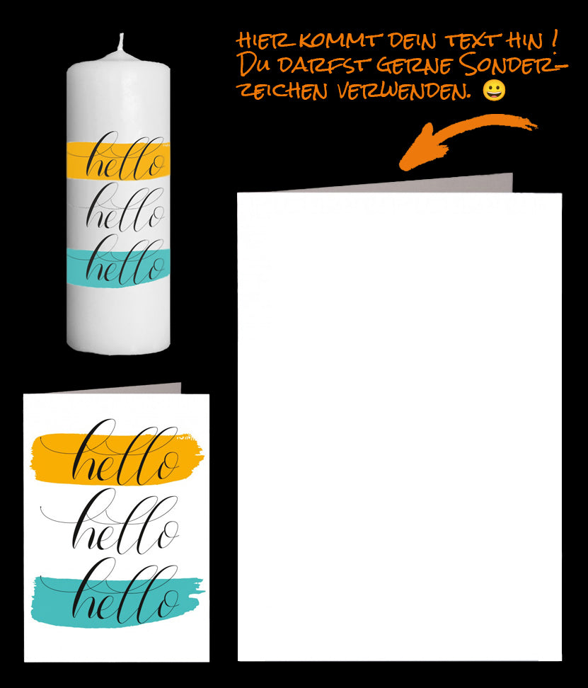 Gruss Fotokerze Hello, Hello, Hello und Freundschaftskarte Hello, Hello, Hello. Schreib Deinen Freunden wieder einmal Hallihallo